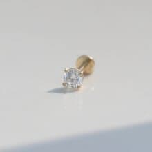14K 四爪鑽鎖珠耳環 (前鎖 平底 圓餅) _ JA027 (單個)