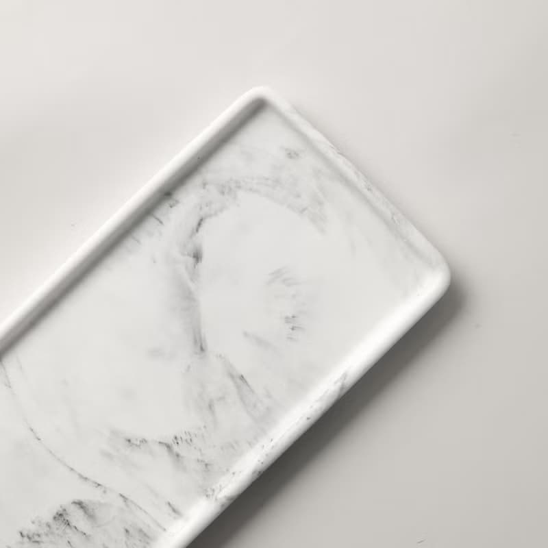 再生大理石。置物盤。長盤。白