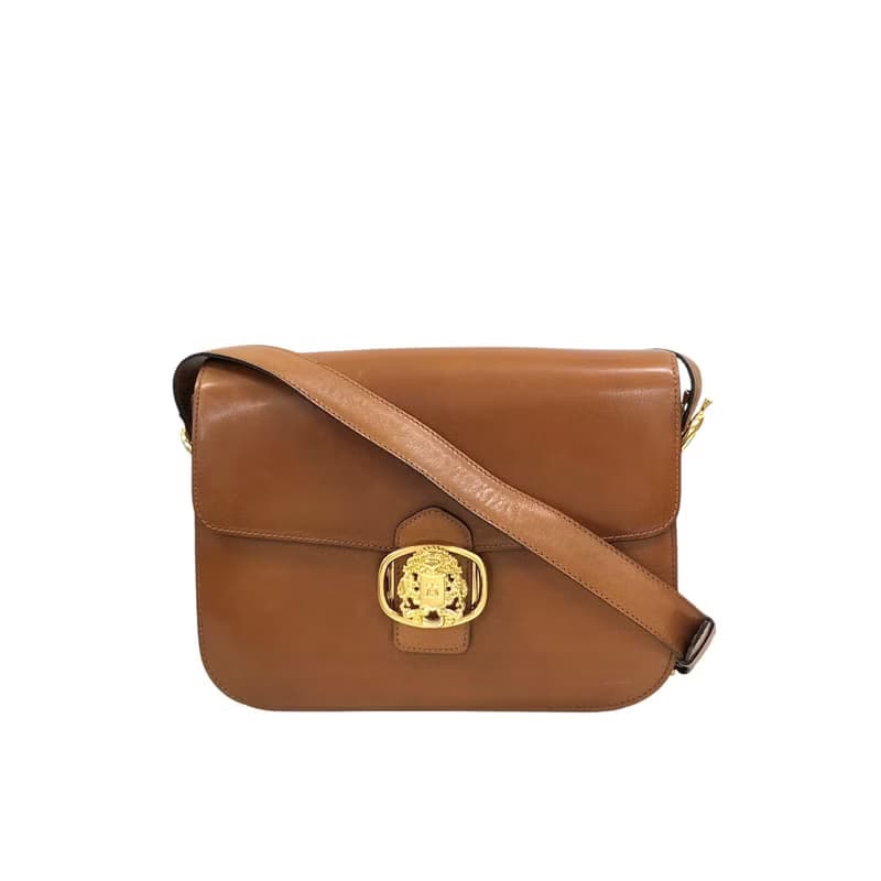 【 日本直送　名牌中古包 】CELINE セリーヌ ショルダーバッグ キャメル エンブレム レザー vintage ヴィンテージ オールド 4zs7bs