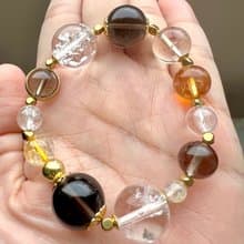 ||金絲|| 新沉靜脈輪能量招財手環。白幽靈/黃水晶/茶晶/白水晶