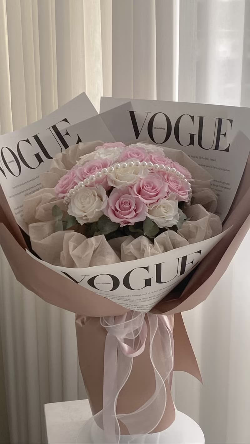 Flora Flower俄羅斯永生花束-珍珠雲朵(冰沙粉+白)