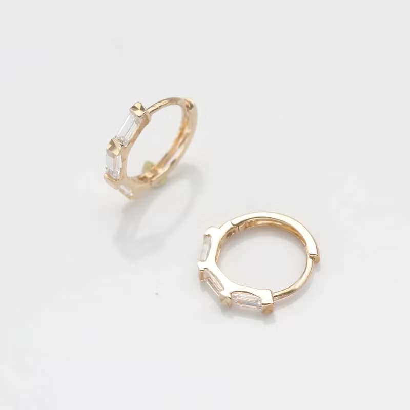 14K 方鑽耳扣耳環 (內徑 8 mm) (單個)  洗澡免摘 碰水不褪色