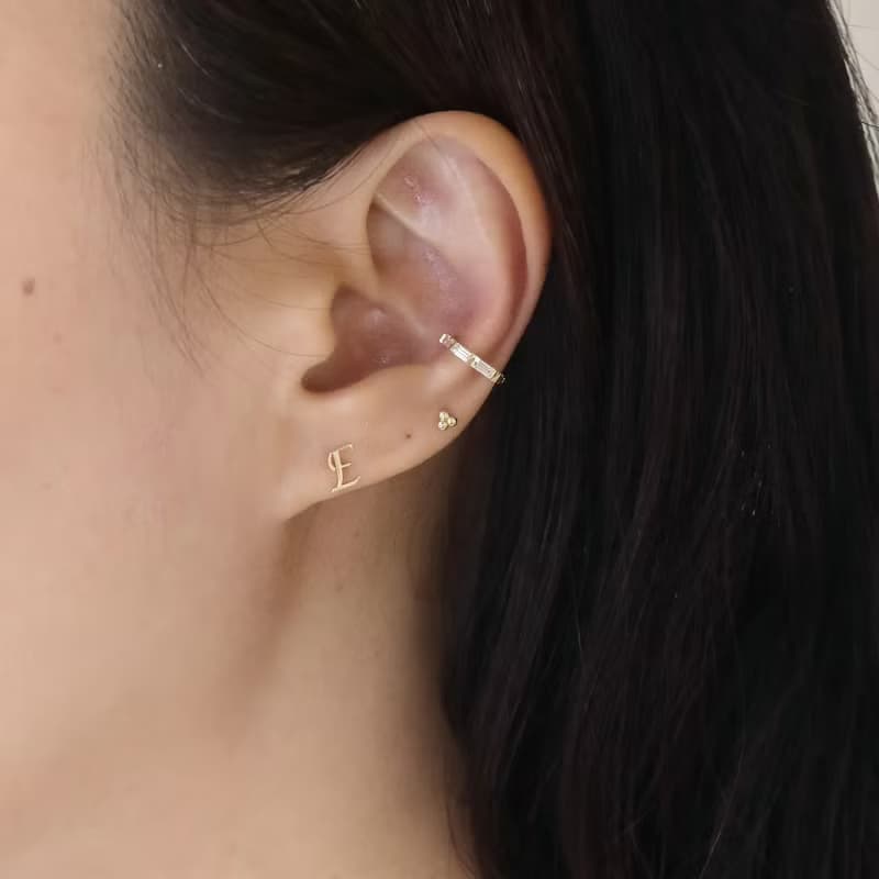 14K 方鑽耳扣耳環 (內徑 8 mm) (單個)  洗澡免摘 碰水不褪色