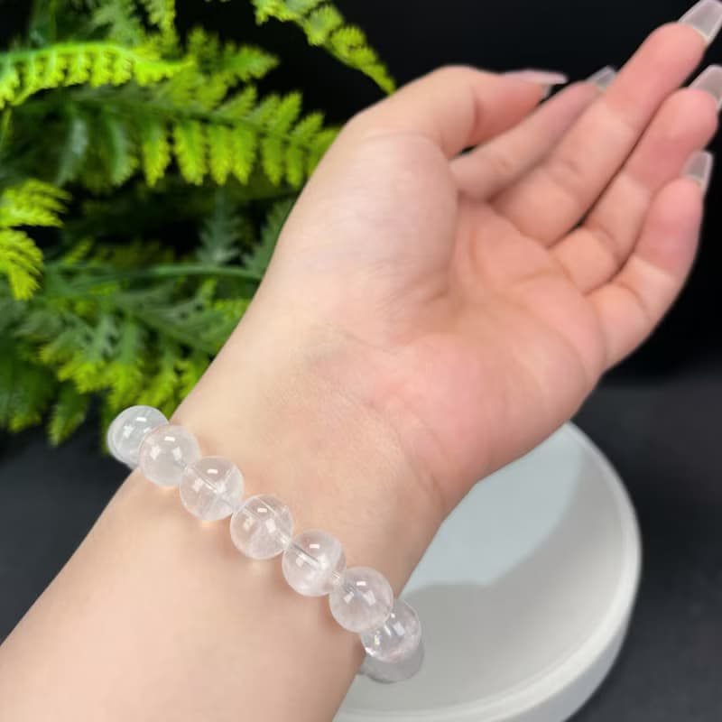 高品質天然白色幽靈水晶手串11mm冰透半盆白水晶手錬女益學業靈氣