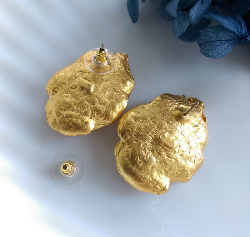 Vintage Jewelry 西洋古董飾品 啞光 立體仿珠花卉  針式耳環