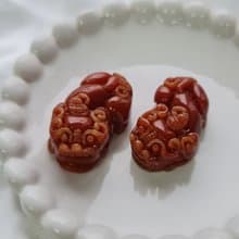 超財必供養!!!翡翠玉紅翡貔貅一對 | 天然緬甸玉A貨翡翠