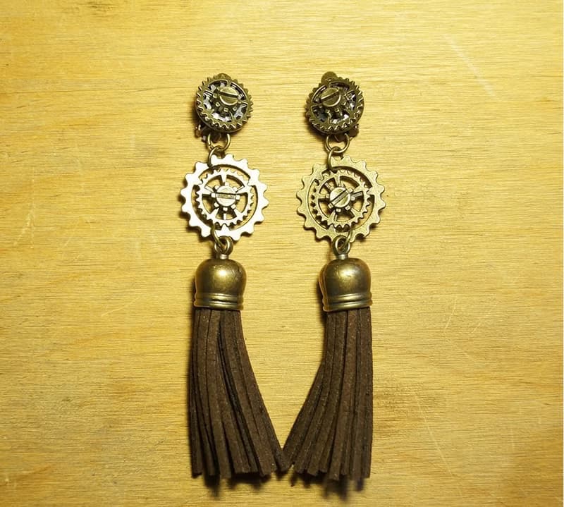 蒸汽朋克 steampunk 復古 齒輪 皮革流蘇 耳飾 耳夾