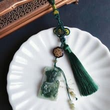 天然緬甸玉 翡翠 螭龍 如意 一葉致富 發財 包掛 禮物 車掛