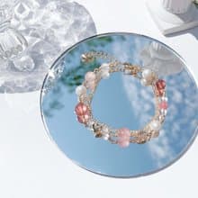 粉晶 草莓晶 紅紋石 月光石 淡水珍珠 14k包金 天然水晶雙層手鍊