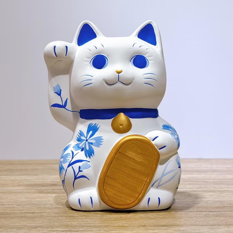 【桔梗招福】日本谷中堂招財貓 | 青繪 撫子