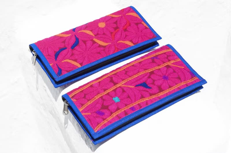 手工刺繡錢包 民族風長夾 刺繡皮夾 手工蕾絲長夾-沙漠花朵刺繡包
