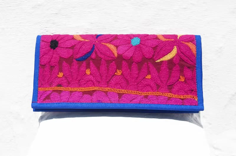 手工刺繡錢包 民族風長夾 刺繡皮夾 手工蕾絲長夾-沙漠花朵刺繡包
