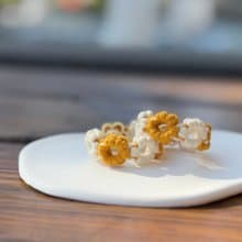 【原創－飾品】手作編織 雛菊花圈 耳環 耳針 耳夾