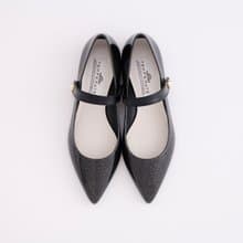 CARRIE GLITTER　(BLACK) PVC POINTED TOE FLAT SHOES ポインテッドトゥ パンプス