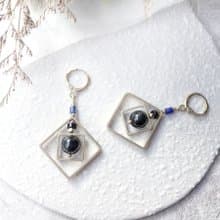 VIIART。焦距。天然石幾何復古黃銅耳環-可改夾式