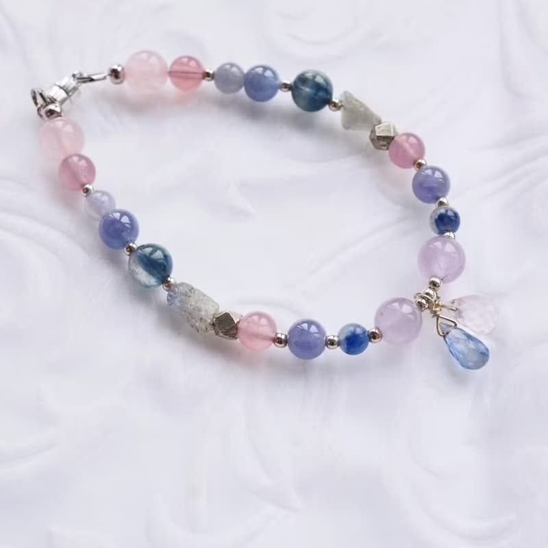 藍莓雪酪──壓克力畫 | 粉晶、紫水晶、藍晶石 天然石 925銀手鍊