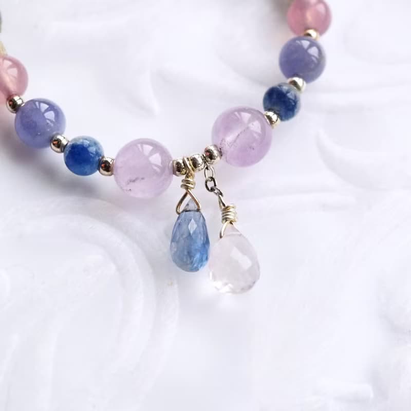 藍莓雪酪──壓克力畫 | 粉晶、紫水晶、藍晶石 天然石 925銀手鍊