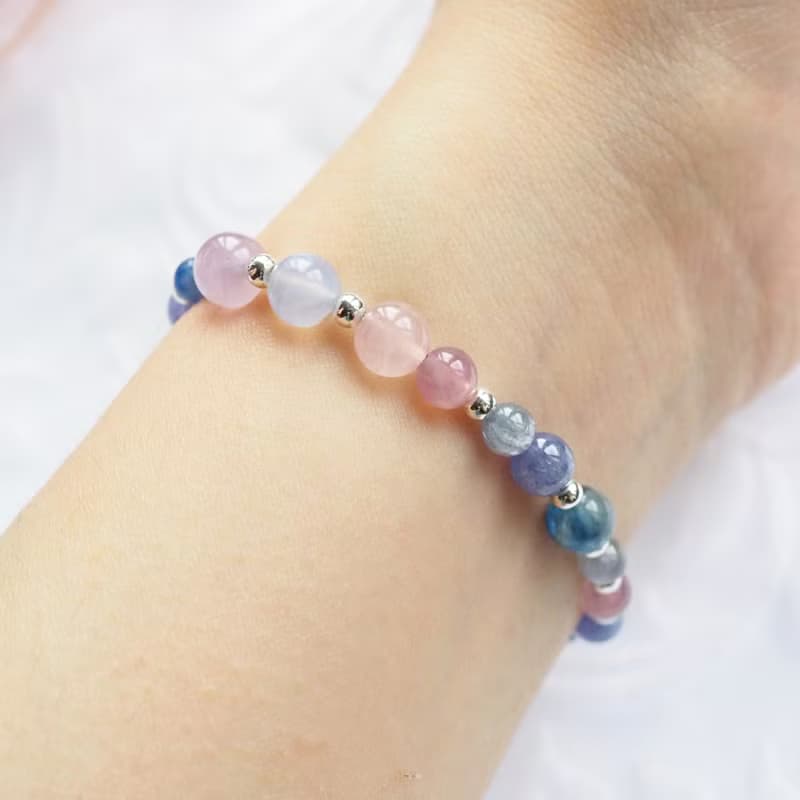 藍莓雪酪──壓克力畫 | 粉晶、紫水晶、藍晶石 天然石 925銀手鍊