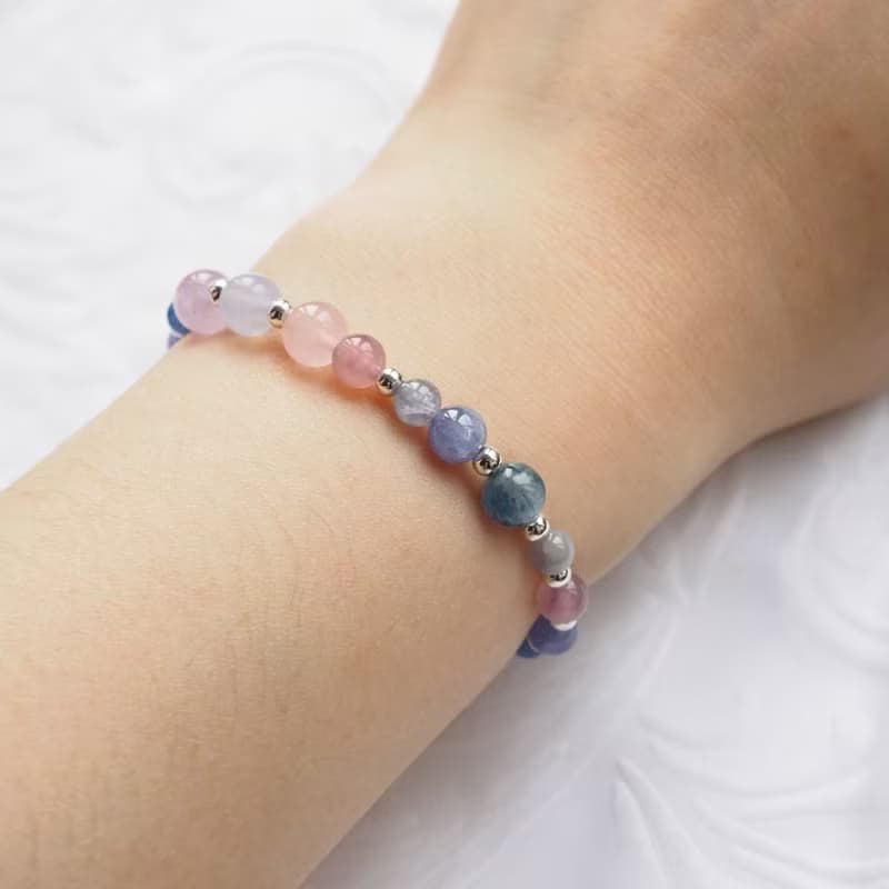 藍莓雪酪──壓克力畫 | 粉晶、紫水晶、藍晶石 天然石 925銀手鍊