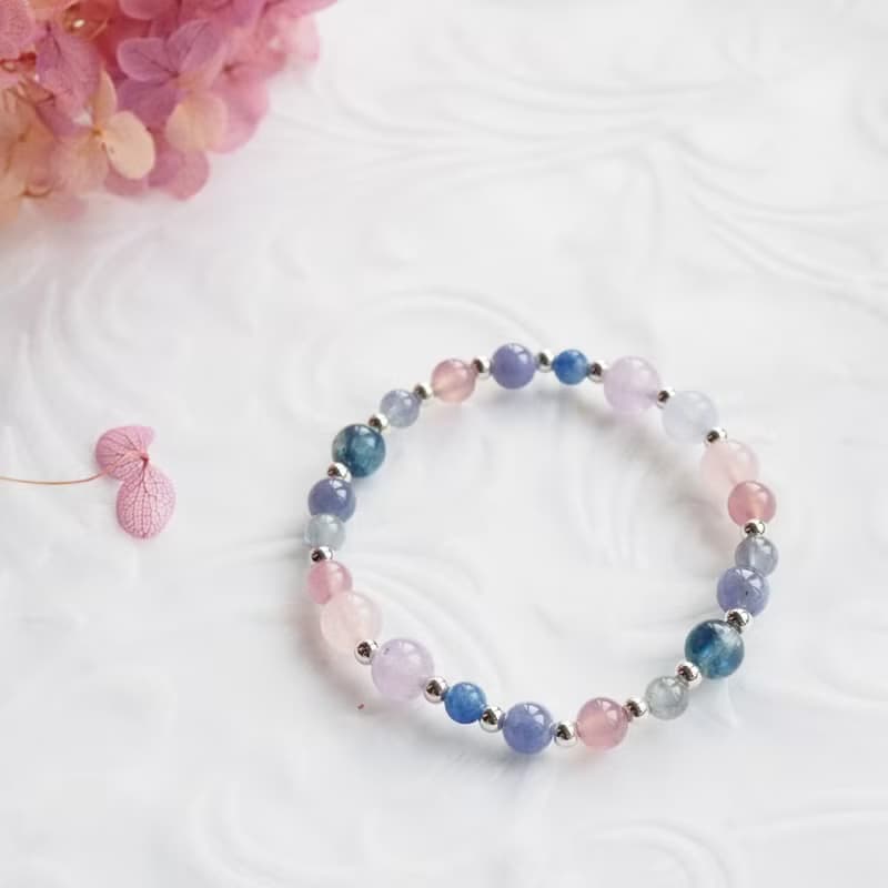 藍莓雪酪──壓克力畫 | 粉晶、紫水晶、藍晶石 天然石 925銀手鍊