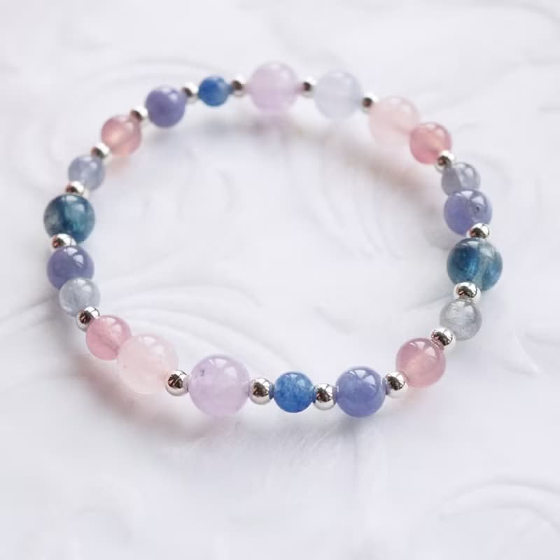 藍莓雪酪──壓克力畫 | 粉晶、紫水晶、藍晶石 天然石 925銀手鍊