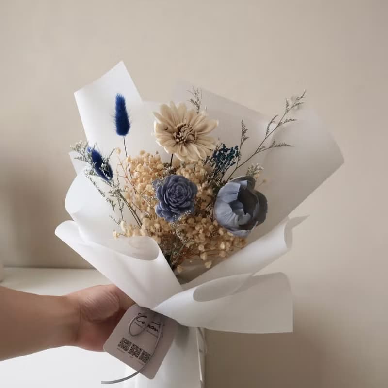 畢業花束 灰藍色系 太陽花花束 向日葵 生日 畢業禮物 老師禮物