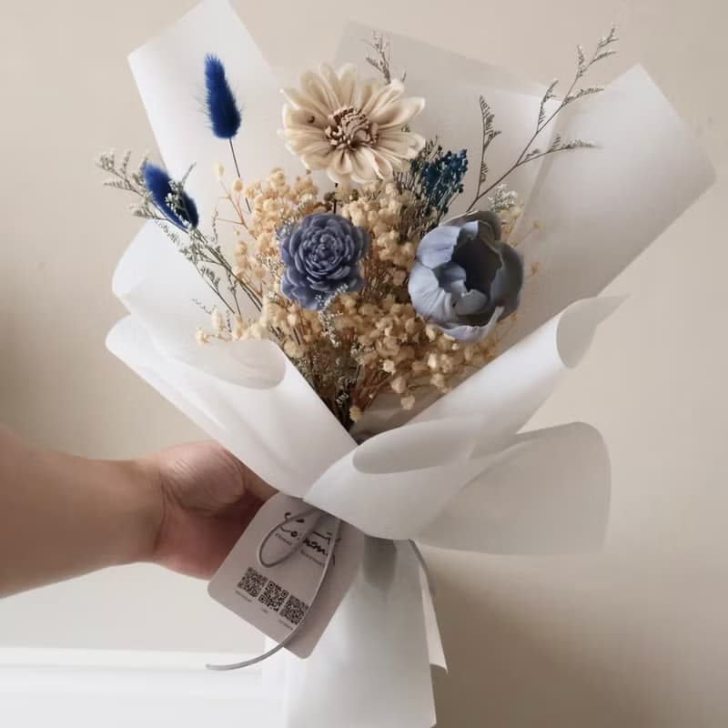 畢業花束 灰藍色系 太陽花花束 向日葵 生日 畢業禮物 老師禮物