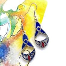 Vintage Jewelry 西洋古董飾品 景泰藍 藍底 流紋 耳勾 針式耳環