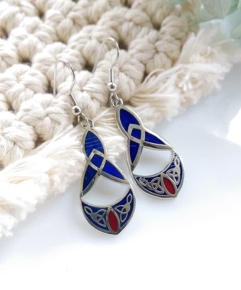 Vintage Jewelry 西洋古董飾品 景泰藍 藍底 流紋 耳勾 針式耳環