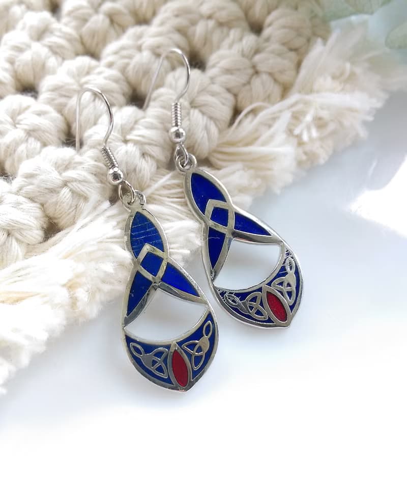 Vintage Jewelry 西洋古董飾品 景泰藍 藍底 流紋 耳勾 針式耳環