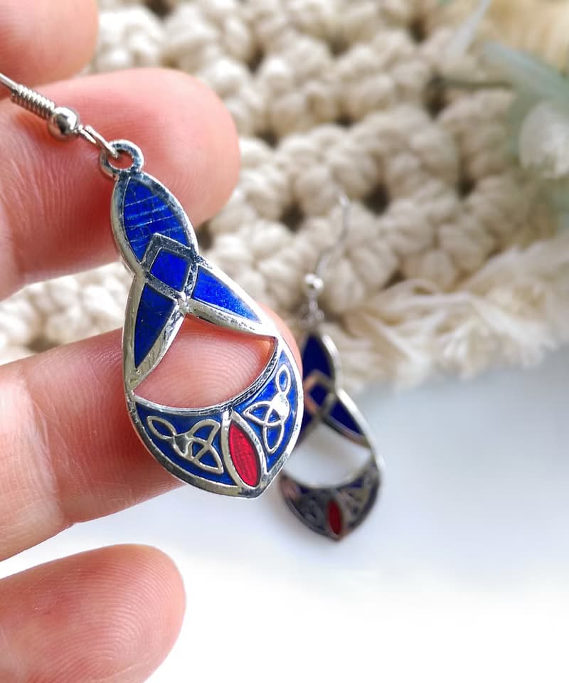 Vintage Jewelry 西洋古董飾品 景泰藍 藍底 流紋 耳勾 針式耳環