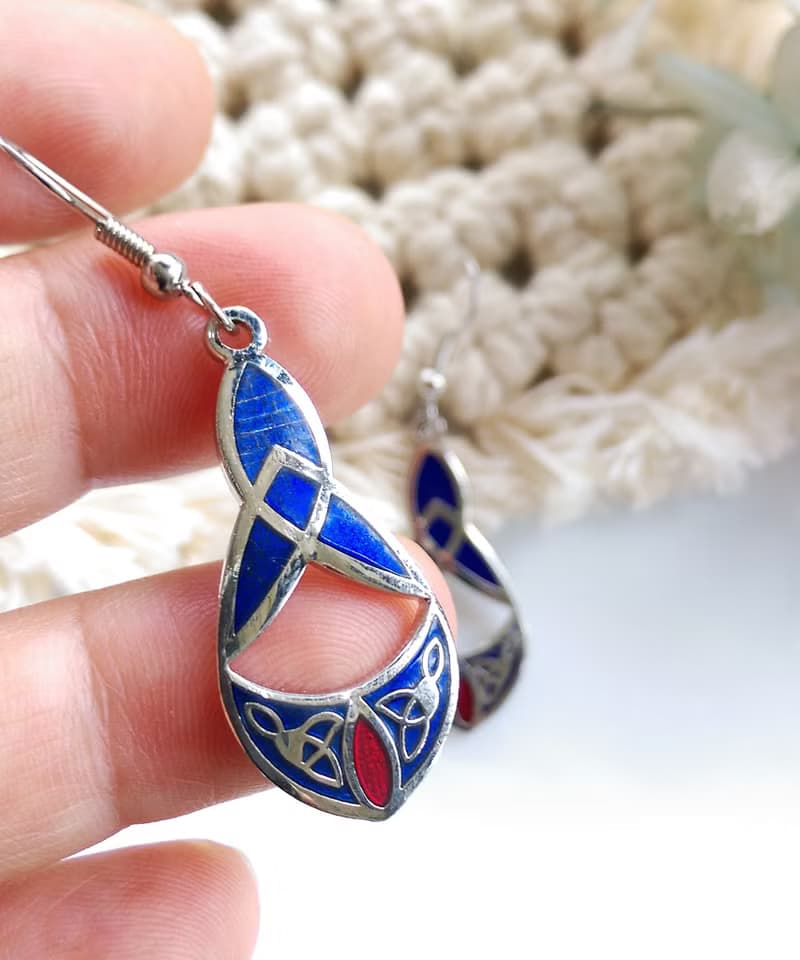 Vintage Jewelry 西洋古董飾品 景泰藍 藍底 流紋 耳勾 針式耳環