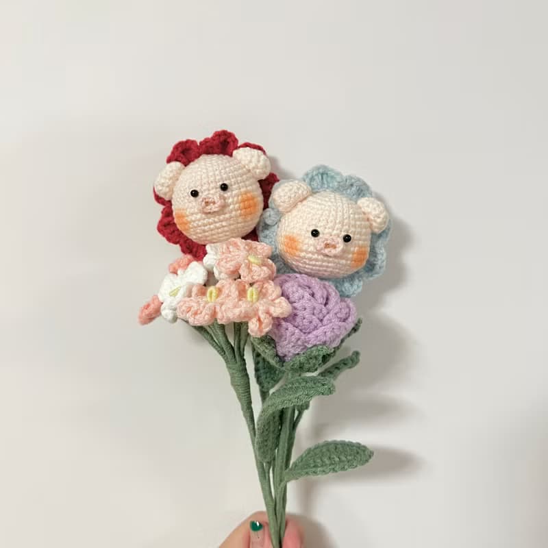 鈎針編織豬豬花花束