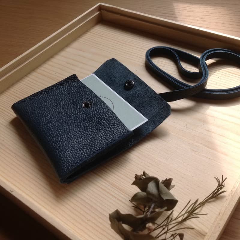 橫式識別證證件夾悠遊卡套卡片套可背式手工縫製零錢真皮.藍綠色