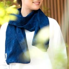 Organic Cotton 藍染　夏のマフラー【ボタニカル織り柄】
