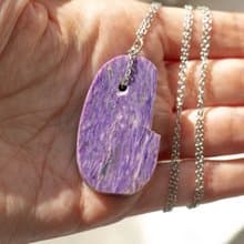 Rough Charoite Necklace, 925 Silver, cord, Taurus stone, Libra Gem, Virgo gift