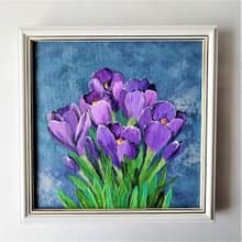 Crocuses Painting Purple Flowers Bouquet Painting Wall Decoration Artwork 畫 壓克力畫