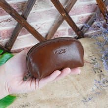 巧克力色植鞣革貝殼型鑰匙牛皮零錢包95015