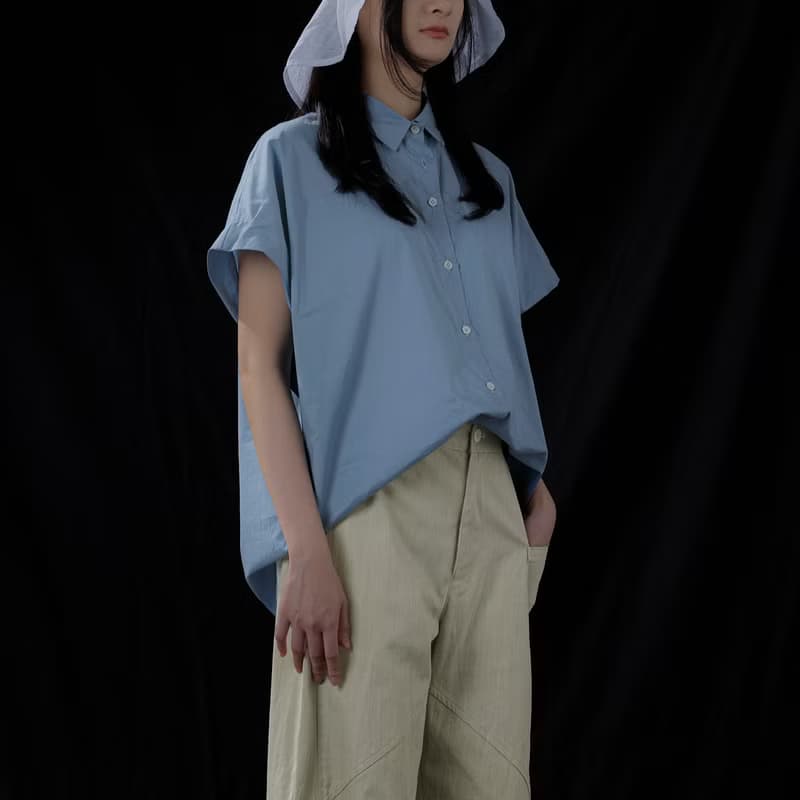 寬肩小蓋袖襯衫