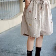 寫日記小刺繡五分短褲 - 2色 - 杏色