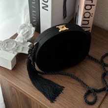 CELINE 賽琳 復古 黑色 天鵝絨 圓形 流蘇包