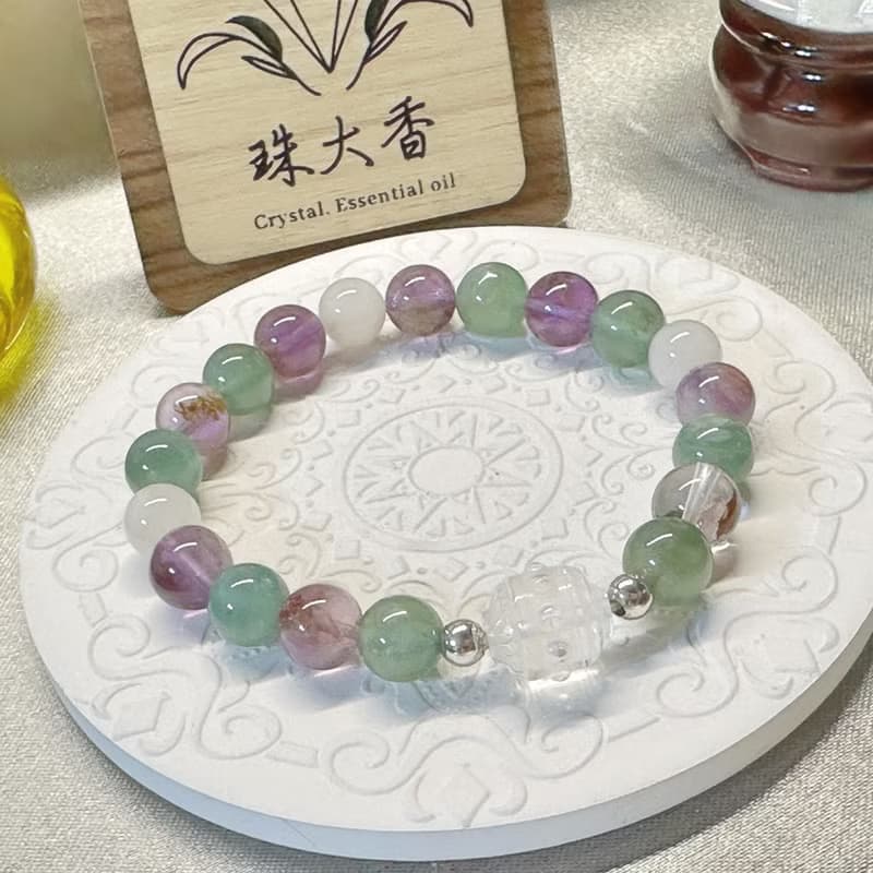 靈澈之境 白水晶・綠磷灰・紫幽靈・白髮晶・925純銀手鍊