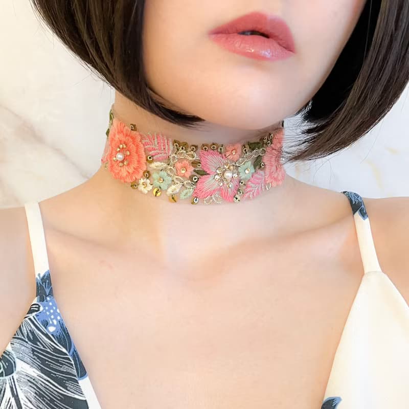 【SS23】幸運の光と花束を / オーガンー刺繍のチョーカー SV242