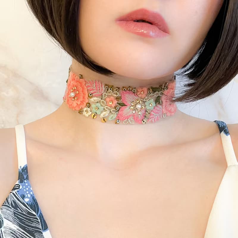 【SS23】幸運の光と花束を / オーガンー刺繍のチョーカー SV242