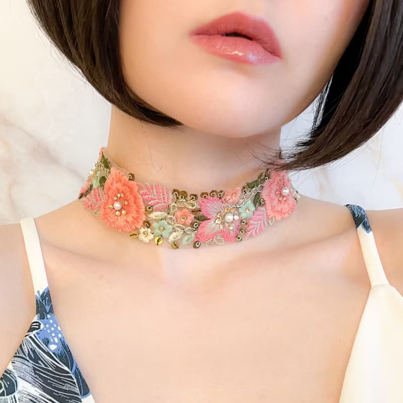 【SS23】幸運の光と花束を / オーガンー刺繍のチョーカー SV242