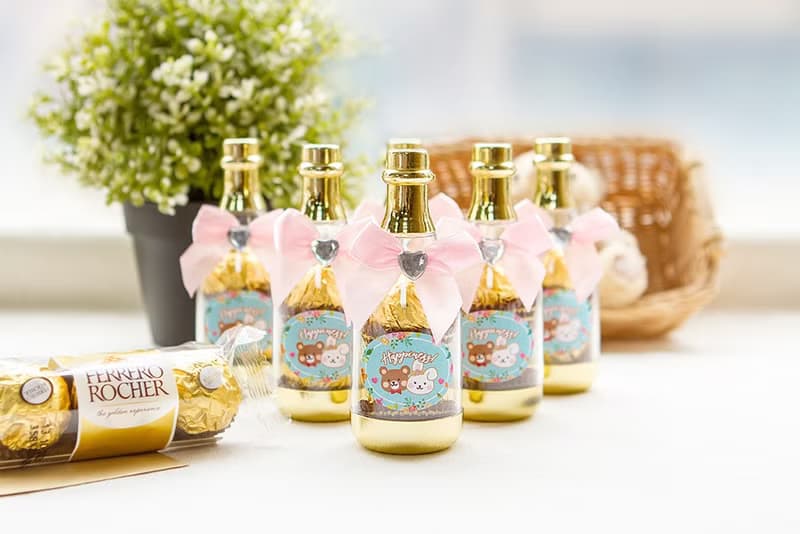 奇奇妮妮幸福氛圍香檳糖果瓶(金莎2顆入)-滿百份免費印名字  療癒