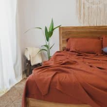 Redwood linen sheet set / Flat+fitted sheet+2 pillowcases / Red bedding