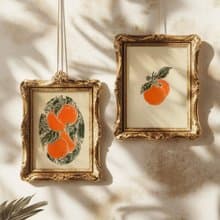 Vintage oranges fruits Linocut print Gallery wall set of 2 artwork decor art