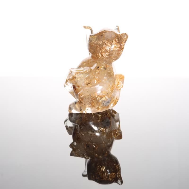 【情人節禮物】寶石金箔鈦晶招財貓擺飾-財位開運療癒祝福幸運
