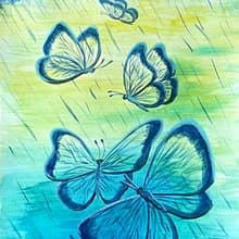 Transparent butterflies under a cheerful summer rain.